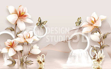 Персиковые 3D обои Design Studio 3D Цветочная фантазия CF-005